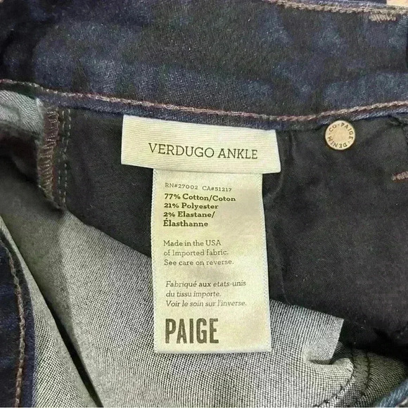 Paige Verdugo Ankle Dark Wash Slim Fit Jeans Stretch Pinnacle Blue Denim Size 27 - Picture 5 of 8